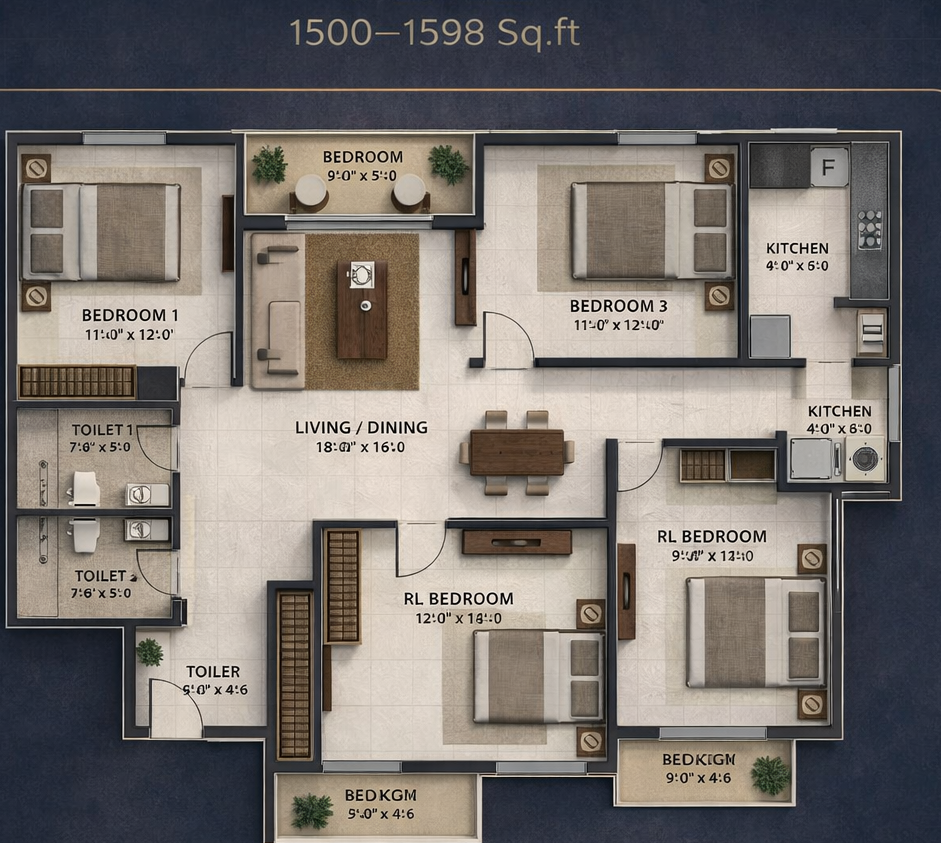 3BHK Floor Plan